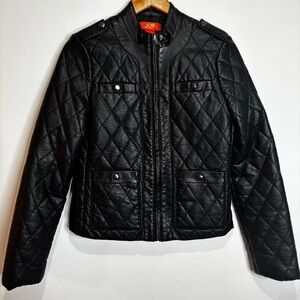 Joe Fresh Quilted Faux Leather Jacket Black Moto Style Small
